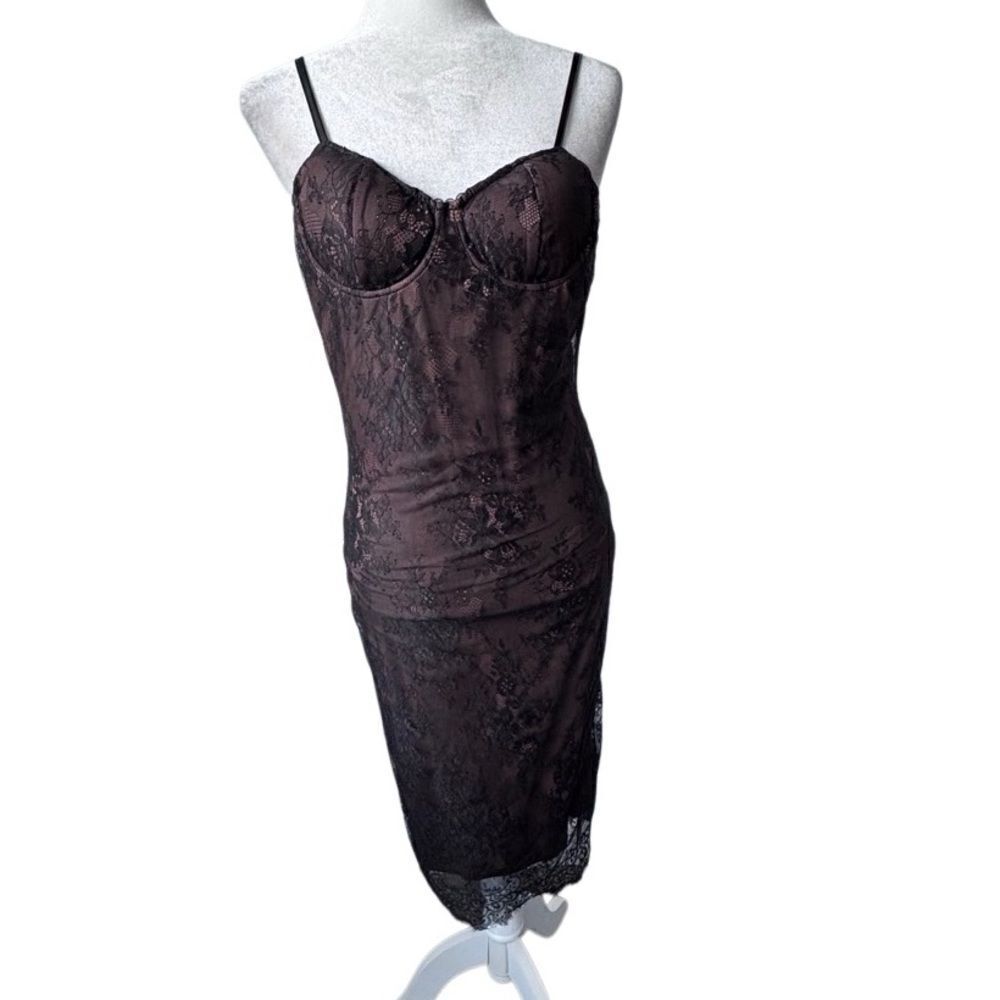 Commense Black Lace Dress Bronze Lining Bustier Straps Lolita Small NEW